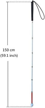 Aluminum Mobility Folding White Cane for Vision Impaired and Blind People (Folds Down 7 Sections) (Black Handle, 150cm (59.1 inch))