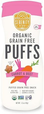 Serenity Kids 6+ Months Baby Veggie Puffs - Carrot & Beet, 1.5 Oz Pack of 6 - Melt-In-Mouth Infant Food - Grain-Free & Gluten-Free Toddler Snacks - USDA Organic Baby Snack