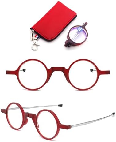 Folding Reading Glasses Men Women Round Portable Blue Light Readers Pocket Wallet Eyeglasses w/Zipper Case