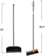 Creative Co-Op Beech Wood Broom & Standing Metal Dust Pan, Natural & Black