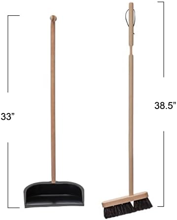Creative Co-Op Beech Wood Broom & Standing Metal Dust Pan, Natural & Black