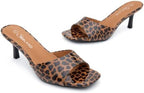Shoe Land Women's Low Heels Stiletto Heeled Slides, Open Toe One Band Slip-On Heeled Mules – Dressy Heeled Sandals for Prom, Party Wedding and Vacation
