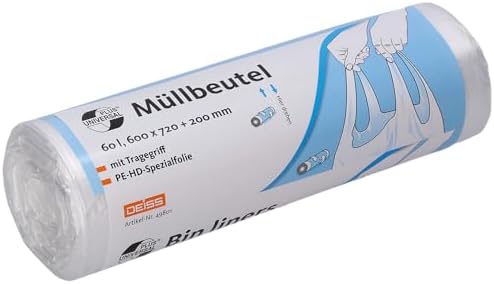 Universal Plus Bin Liners, Carry Handle, 60 L, Pack of 20