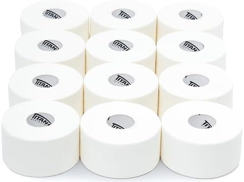 12 Pack White Athletic Tape (45ft Rolls) - Athletes Trainers Injuries & First Aid - Premium Medical Sports Tape - Wrap & Support Ankles & Wrists - Easy Tear Design with Zinc Oxide & No Sticky Residue