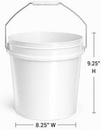 MKS Plastics 2-Gallon Bucket with Airtight Lid – Made in USA, Food Grade BPA Free Plastic, Heavy Duty Multi-Use, Metal Handle with Grip, Stackable Storage – White, 1 Pack