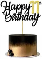 Happy 11th Birthday Cake Toppers Glitter 11th Anniversary Cake Topper 11 Years Loved Bday Decorations 11 Gold Birthday Cake Decorations Eleven Party Supplies for Women Men(Black Gold)