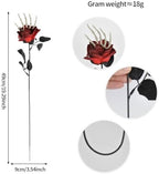 12 Pcs Halloween Black Faux Rose Artificial Flowers with Skull Skeleton Hand Purple Flower Bouquets Gothic Halloween Floral Picks Flowers Artificial 19.29 inches（Adjustable Length ）(Red)