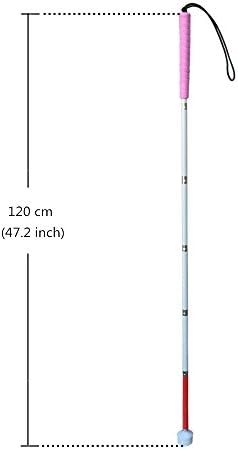 Aluminum Mobility Folding White Cane for Vision Impaired and Blind People (Folds Down 6 Sections) (120 cm (47.2 inch), Pink Handle)