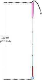 Aluminum Mobility Folding White Cane for Vision Impaired and Blind People (Folds Down 6 Sections) (120 cm (47.2 inch), Pink Handle)