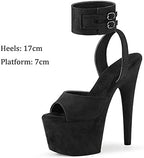 Womens Suede Sandals Platform Peep Open Toe Ankle Strap Slingback Super high Heels Sexy Nightclub Pole Dancing Stripper Club Dress Shoes 17cm