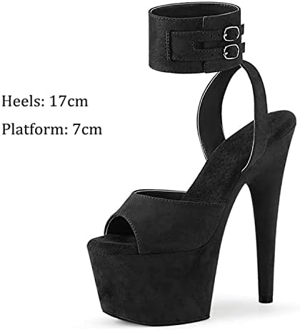 Womens Suede Sandals Platform Peep Open Toe Ankle Strap Slingback Super high Heels Sexy Nightclub Pole Dancing Stripper Club Dress Shoes 17cm