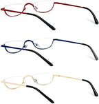 KoKoBin Half Reading Glasses - Half Rim Metal Frame Glasses Spring Hinge Readers with Leather Pouch for Men and Women