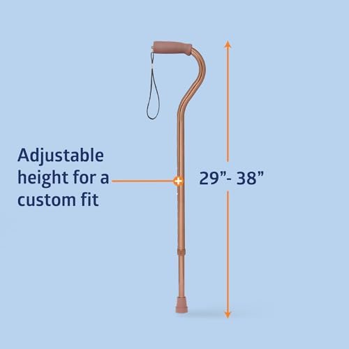 Medline Aluminum-Bronze Offset Walking Cane, Adjusts 29–38” & Supports Up to 300 Lbs. — Mobility Aid Provides Balance for Seniors & Adults
