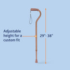 Medline Aluminum-Bronze Offset Walking Cane, Adjusts 29–38” & Supports Up to 300 Lbs. — Mobility Aid Provides Balance for Seniors & Adults