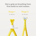 Frida Baby Grow-with-Me Training Toothbrush Set, Infant Baby Tooth brush & Toddler Toothbrush 6-18 Months, Soft Silicone Bristles, BPA-Free Oral Care for Sensitive Gums, Yellow