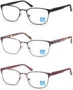 HEEYYOK 2.5 Reading Glasses Women Metal Blue Light Blocking Readers For Women Lightweight Square Cheaters Reading Glasses Anti Computer Glare Spring Hinge 3-Pack