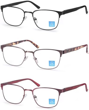 HEEYYOK 2.5 Reading Glasses Women Metal Blue Light Blocking Readers For Women Lightweight Square Cheaters Reading Glasses Anti Computer Glare Spring Hinge 3-Pack