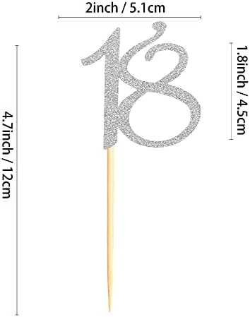 Sumerk 24PCS 18 Cupcake toppers Silver Glitter 18th Birthday Cupcake Picks Anniversary Party Decorations