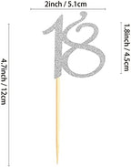 Sumerk 24PCS 18 Cupcake toppers Silver Glitter 18th Birthday Cupcake Picks Anniversary Party Decorations