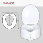 Homecraft Savanah Raised Toilet Seat with Lid, 6" Elevated Seat for Seniors, Universal Fit for Most Standard Toilets, Portable & Tool-Free, Seat Riser, Ergonomic Design, White