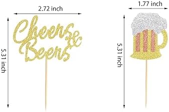 24Pcs Cheers Beer Mug Cupcake Toppers Beers Cake Topper Decorations Cheers Beer Festival Celebrating Birthday Party Supplies - Gold Glitter