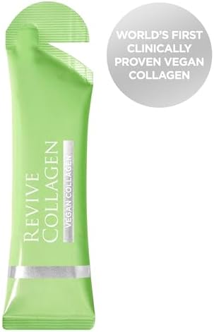 Revive Collagen 2500mg Plant-Based Vegan Collagen Peptides – Skin Hydrating Liquid Supplement with Vitamins B, C, D, E, Raspberry Flavor – Vegan Collagen for Women, 21 Fl Oz, 28 Sachets