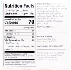 Aiya Creamy Matcha Latte Pods - Authentic Matcha with Rich Notes of Vanilla, Convenient Single-Serve Pods (10 Count, Sweetened)