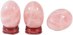 Fekuar Stone Egg Figurine, Polished Healing Crystal Easter Eggs Sphere Sculpture with Wood Stand, Natural Rose Quartz, 1.8"
