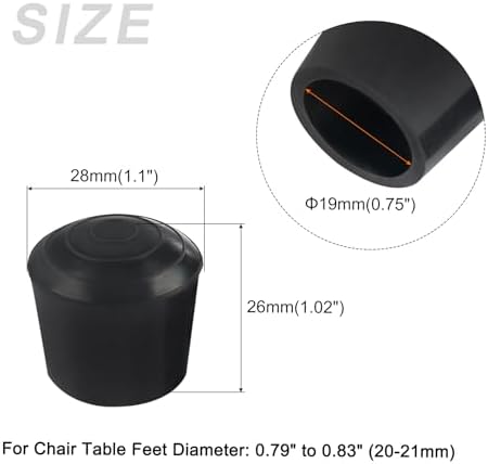 METALLIXITY Chair Leg Tips Caps (19mm 3/4 Inch) 4Pcs, Round Rubber Chair Leg Caps Floor Protectors - for Furniture Chair Table Legs, Black