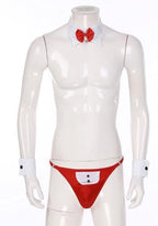dPois Mens Sexy Waiter Cosplay Costume Teddy Lingerie Set Tuxedo Briefs Bowtie Collar and Cuff Outfits