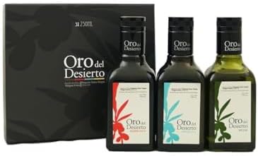 Oro del Desierto Monocultivar Set of Organic Spanish Extra Virgin Olive Oil - 2020 Harvest Arbequina Hojiblanca Picual - 3 x 0.25 Liter / 8.45 Ounce