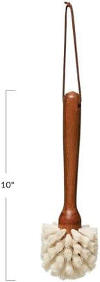 Beech Wood Dish Brush w Leather Strap, Dark Brown