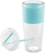 Copco Lock-n-Roll Double Wall Tritian Spill-Proof Tumbler with Soft Grip Sleeve and Patented Flip Up Straw, 20-Ounce, Teal