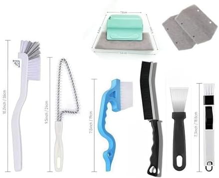 9Pieces Window and Sliding Door Track Detailing Cleaning Brushes Set, Window Blind Duster, 2-in-1 Windowsill Sweeper, Hand-held Groove Gap Cleaning Tools, Tile Lines Brush, Straw Cleaner Brush