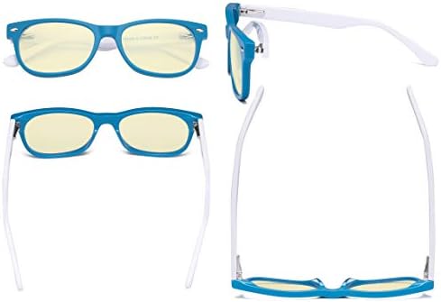 Eyekepper Computer Gaming Glasses for Kids - Blue Light Blocking with Yellow Filter Lens - Boys Girls Anti Glare Digital Glasses for Reading Screen - Blue Frame/White Arm