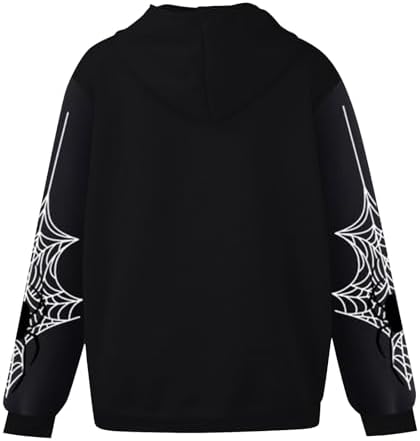 Unisex Spider Web Hoodies Jacket Halloween Zip Up Long Sleeve Y2K Tops Novelty Gothic Streetwear Oversized Sweatshirt