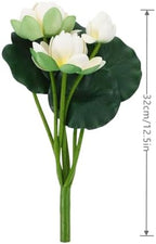 2Pcs Artificial Lotus Flower Decor, 12.5inch 7 Head Water Lilies, Outdoor Pond Plants, Silk Artificial Flower Lotus, Household Living Room and Dining Table Decoration (White)