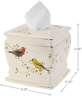 Avanti Linens - Tissue Box Cover, Decorative Countertop Accessories, Nature Inspired Home Decor (Gilded Birds Collection)