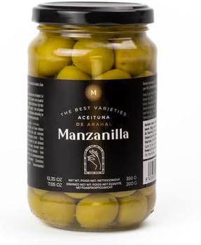 Triana Olivas by Don Gastronom. Manzanilla Olives sampler. Pitted, Whole, and Whole with Rosemary & Garlic. 350g (12.35oz) jars. Pack of 6 (two of each).