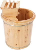Wooden Foot Basin, Solid Cedar Wood Foot Tub with Cover Plate and Wooden Stool, Wooden Bucket Foot Bath, Pedicure Barrel for Foot Bath, Soak, Massage, Spa, Sauna,15.75x15.75in