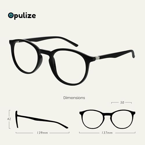 OPULIZE MET Blue Light Blocking Reading Glasses for Women Men, Slim Round Frame with Scratch Resistant and Spring Hinges, Computer Glasses with Anti-Reflective, Black,Brown +2 (Pack of 2)