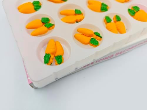 Edible 24 pcs Easter Themed Sugar Easter Carrot cake decorations, Carrots cupcake toppers, perfect Icing Cookies decro for Cupcakes, Cake, Macaron and Cakecicles Decorating