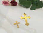 10pcs of Acrylic Baptism Cross Cake Topper, Mirror Cross Cake Decor, Gold Holy Communion Cross (2'', Gold Mirror)