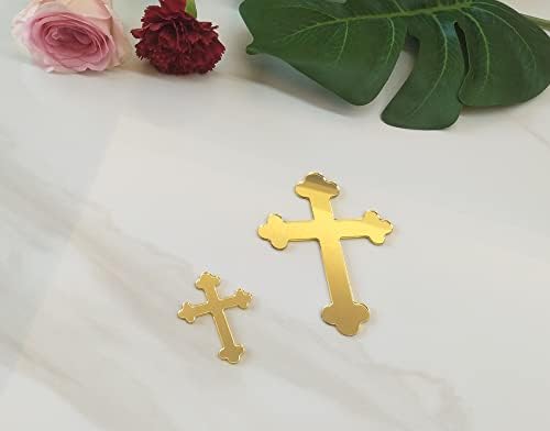 10pcs of Acrylic Baptism Cross Cake Topper, Mirror Cross Cake Decor, Gold Holy Communion Cross (2'', Gold Mirror)