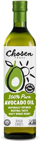 Chosen Foods Avocado Oil, 1 Liter - All Purpose Cooking Oil made from 100% Pure Avocados - Non-GMO, Gluten-Free, Keto Friendly, Glyphosate Free - 33.8 Fl Oz (Pack Of 1)