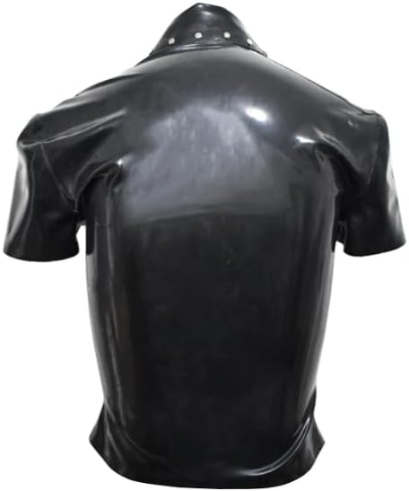 Gothic Latex Short Sleeve Shirt, Black, Metal Ring Collar