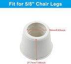 16Pcs 5/8 Inch (16mm) Chair Leg Tips Caps, Round Rubber Non-Slip Folding Chair Leg End Caps White Furniture Table Feet Caps Floor Protector Cover for Hardwood Floors