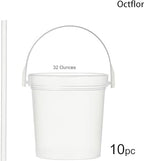 Plastic Rum Buckets for Drinks （10PACK ） Drink Buckets for Parties Reusable Punch Bowls with Straw（32oz） (Transparent)