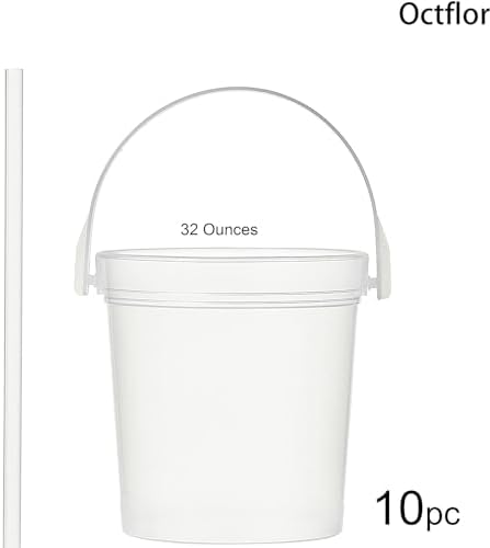 Plastic Rum Buckets for Drinks （10PACK ） Drink Buckets for Parties Reusable Punch Bowls with Straw（32oz） (Transparent)
