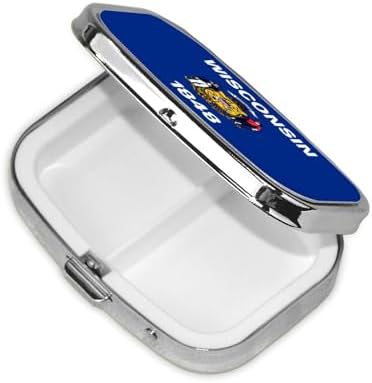 Wisconsin State Flag Square Pill Box with Full Print Design - Portable Metal Travel Case for Vitamins & Medication, 2.2x1.6x0.7 Inch.